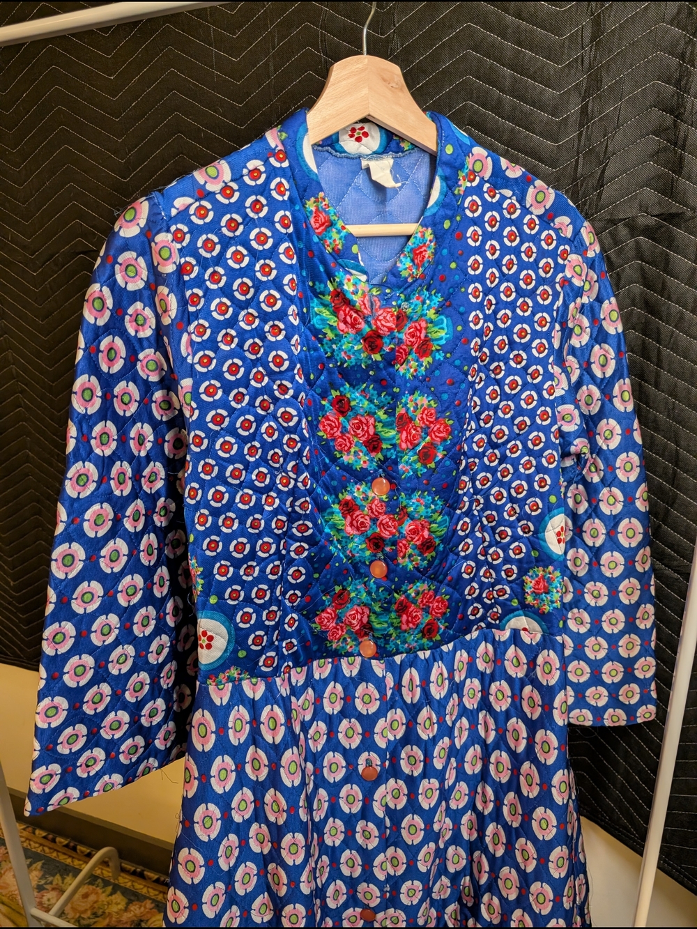 Vintage Blue Floral Maxi Housecoat Dress - Picture 2 of 8